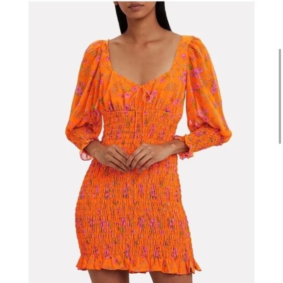 For Love and Lemons Peony Orange Floral Mini Dress | Size XS - Picture 1 of 9